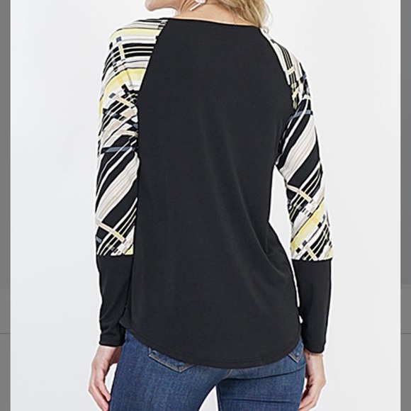 Black & Yellow Geometric Raglan Top - Picture 4 of 4